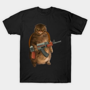 Fluffy Cat with gun T-Shirt